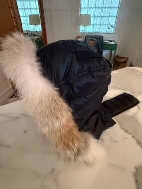 Veronica Beard Black Puffer Hood with Natural Fur Trim